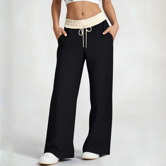 SNKSDGM Women's Plus Wide Leg Joggers Women Work Pants Women Plus Size Flare Women's Casual Mid Waist Cargo Jeans Stretch Wide Leg Denim Pants with Pockets L