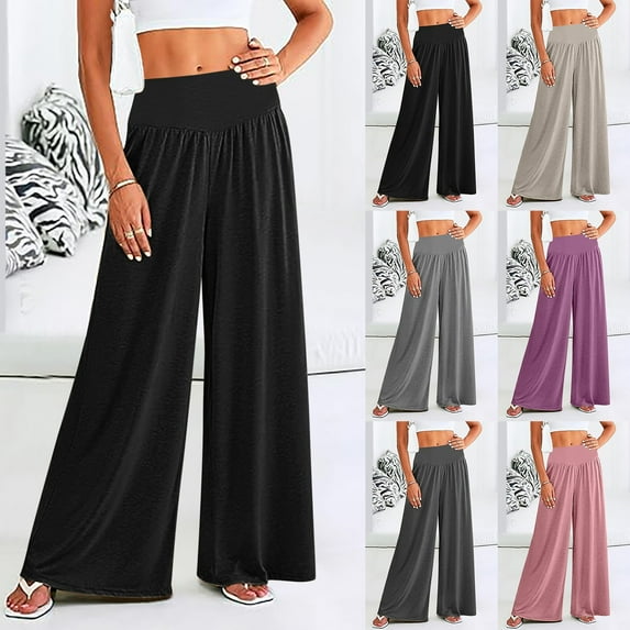 SNKSDGM Women's Plus Wide Leg Pants Woman Set Linen Pants Women Wide Leg Long Womens High Waisted Flowy Palazzo with Pockets