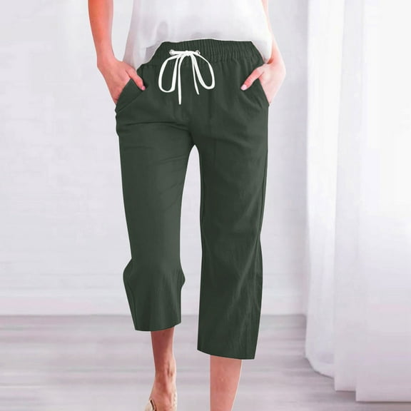 SNKSDGM Women's Plus Wide Leg Pants Woman Sweatpants Women Tall Women's Spring and Summer Solid Color Lace up Pocket Loose Wide Legged Capris