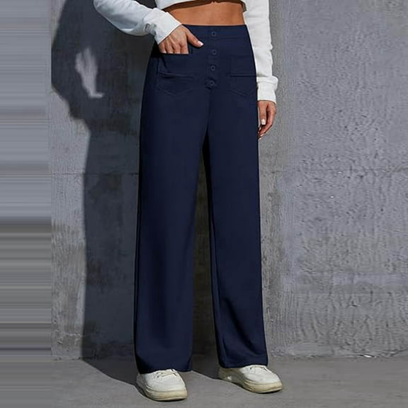 SNKSDGM Women's Plus Wide Leg Pants Women Casual Women's Pants Suit Plus Size Women's Work Pants High Elastic Waisted Trousers Straight Wide Leg Pants Button down Casual Trousers with Pockets