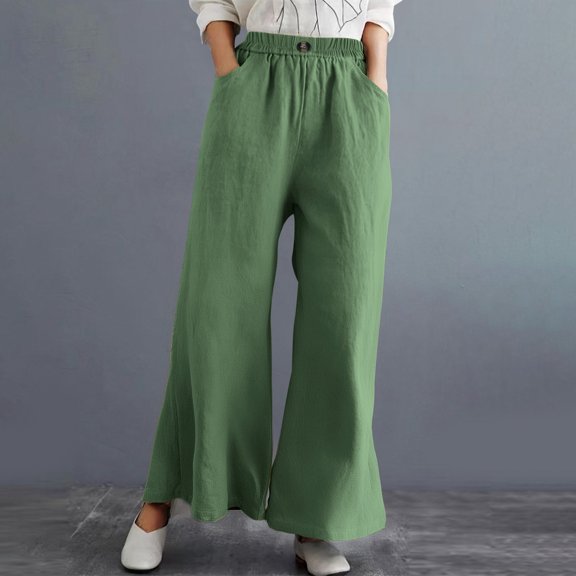 SNKSDGM Women's Plus Wide Leg Sweatpants Women Tall 32 Inseam Womens Sweatpants Joggers with Pockets "Women's Casual Elastic Waist Solid Color Linen Long Pants"