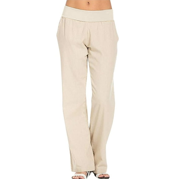 SNKSDGM Women's Plus Wide Leg Sweatpants Women Tall 36 Inseam Dress Pants Women Petite Short Length Women's Pocket Solid Color Linen Fashion Drawstring Loose Casual Straight Leg Trousers