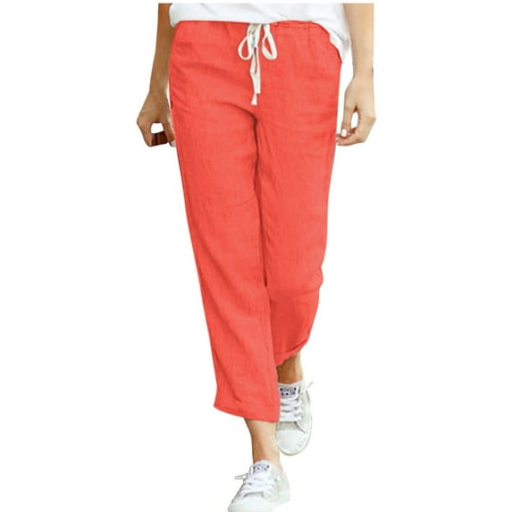 SNKSDGM Women's Plus Wide Leg Sweatpants Women Tall Capri Pants for Women Stretch Womens Trousers Back Pants Drawstring Elastic Waist Linen Pants Casual Pants