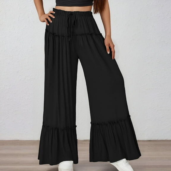 SNKSDGM Women's Plus Women Linen Pants Cargo Pants Women Baggy Drawstring New Solid Color High Waisted Casual Pants Thin All Drawstring Wide Leg Pants