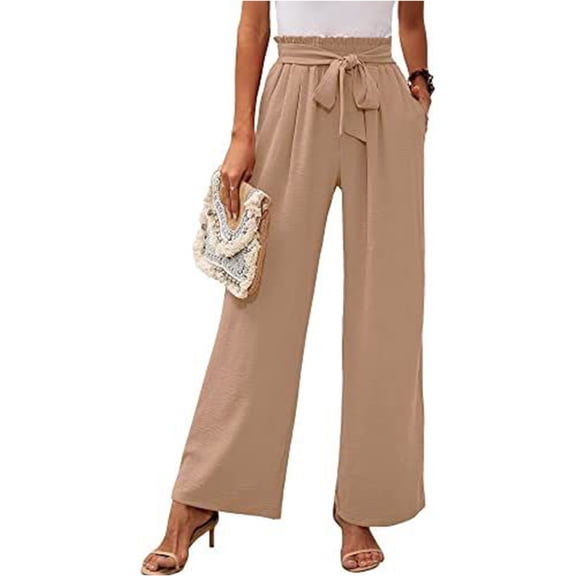 SNKSDGM Women's Plus Women Linen Pants Linen Pants Women Summer Petite Women's New Wide Leg Casual Belt Pocket Lightweight High Waist Adjustable Lace up Loose Pants Casual Pants