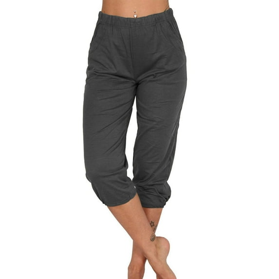 SNKSDGM Women's Plus Women Linen Pants Outfit Wide Leg Yoga Pants for Women Women's Solid Color Stretchy Capri Leggings Low Waist Pocketed Athletic Pants