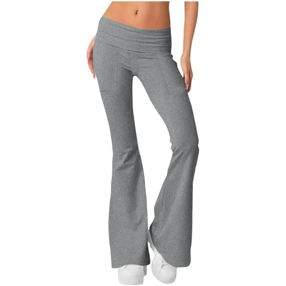 SNKSDGM Women's Plus Women's Pants Casual Black Dress Pants Women Stretchy Pull on Women's Flare Leggings Fold Over Yoga Pants Workout Gym Pants with Pockets Bootcut Bottom Leggings Pant