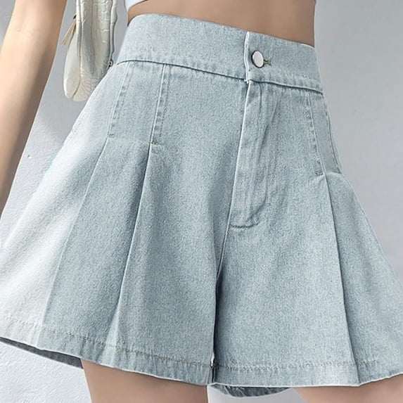 SNKSDGM Women's Plus Women's Pants Casual Cargo Pants Women Work Out Women's Casual High Elastic Waisted Wide Leg Flared A Line Pleated Denim Jean Shorts with Pockets