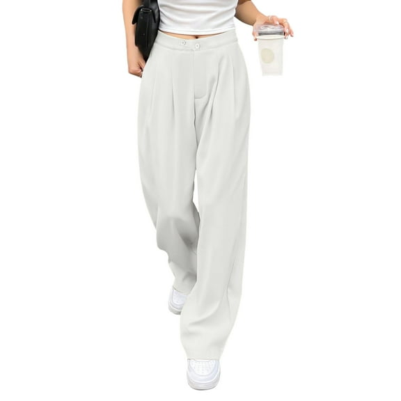 SNKSDGM Women's Plus Women's Pants Elastic Waist for Older Women Wide Leg Sweatpants Women Petite Length Womens Wide Leg Dress Pants High Waisted Work Business Casual Long Trousers with Pockets
