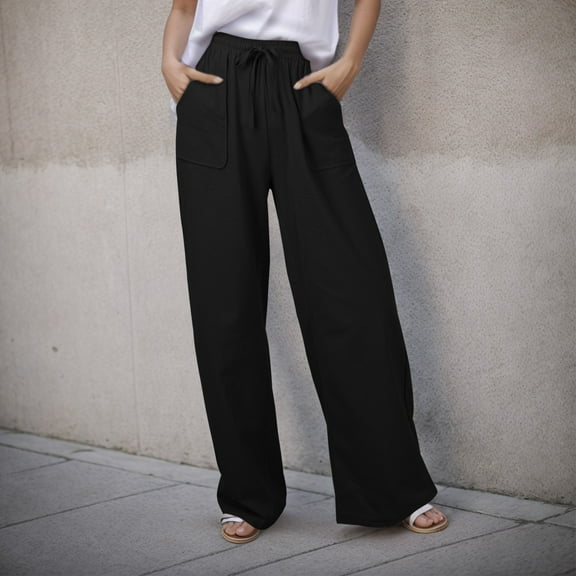 SNKSDGM Women's Plus Women's Pants Elastic Waist with Pockets Capri Pants for Women Leggings Women's Casual Solid Color Tether Loose Yoga Trousers