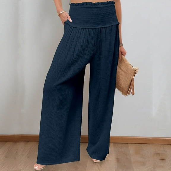 SNKSDGM Women's Plus Women's Pants Petite Linen Black Cargo Pants Women Work Women's Casual Wide Leg Wide Leg Casual Pants Pocket Gathered High Waist Trousers M