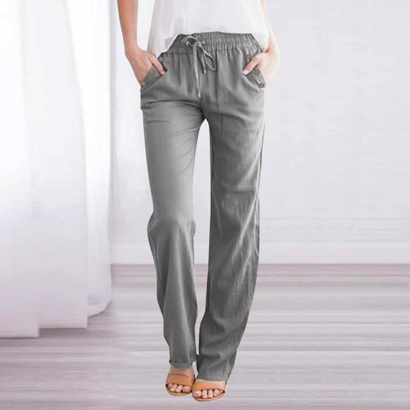 SNKSDGM Women's Plus Women's Pants Petite Plus Black Dress Pants Women Pull on Solid Straight Pants Waist and Long Women Casual Elastic Drawstring Pants