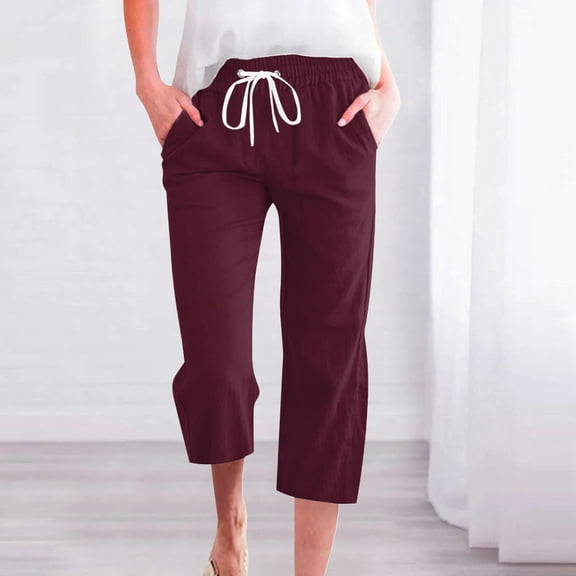 SNKSDGM Women's Plus Women's Pants Petite Sweatpants Women Tall Women's Spring and Summer Solid Color Lace up Pocket Loose Wide Legged Capris