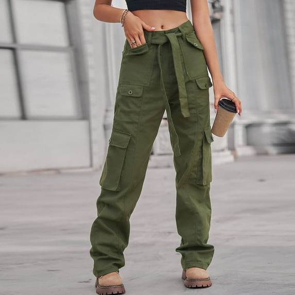 SNKSDGM Women's Plus Women's Pants Plus Size Long Wide Leg Pants Women Stretchy Women Vintage Cargo Pants Baggy Jeans Fashion 90S Streetwear Pockets Wide Leg High Waist Straight Trousers Overalls