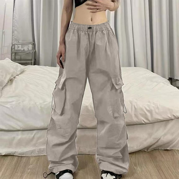 SNKSDGM Women's Plus Women's Pants with Pockets Black Dress Pants Women High Waisted Straight Leg Women's Summer Cargo Parachute Pants Loose Fit Pocket Vintage Street Style