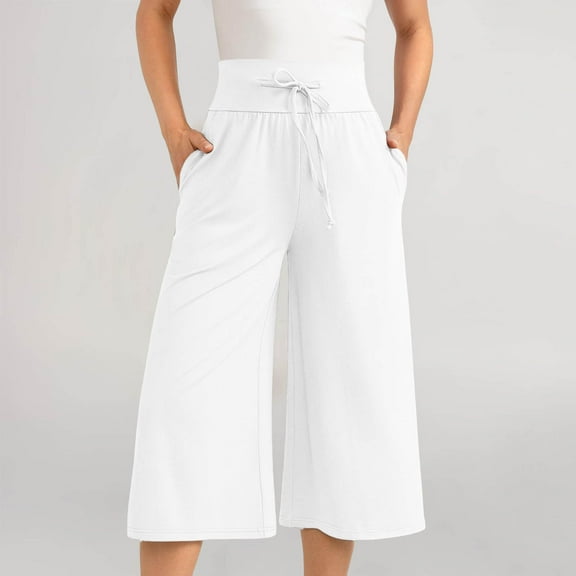 SNKSDGM Women's Plus Women's Pants with Pockets and Elastic Waist Black Pants for Women Plus Size Tall Capri Pants for Women Casual Summer Wide Leg Pants Stretch Palazzo Pants with Pockets Capris
