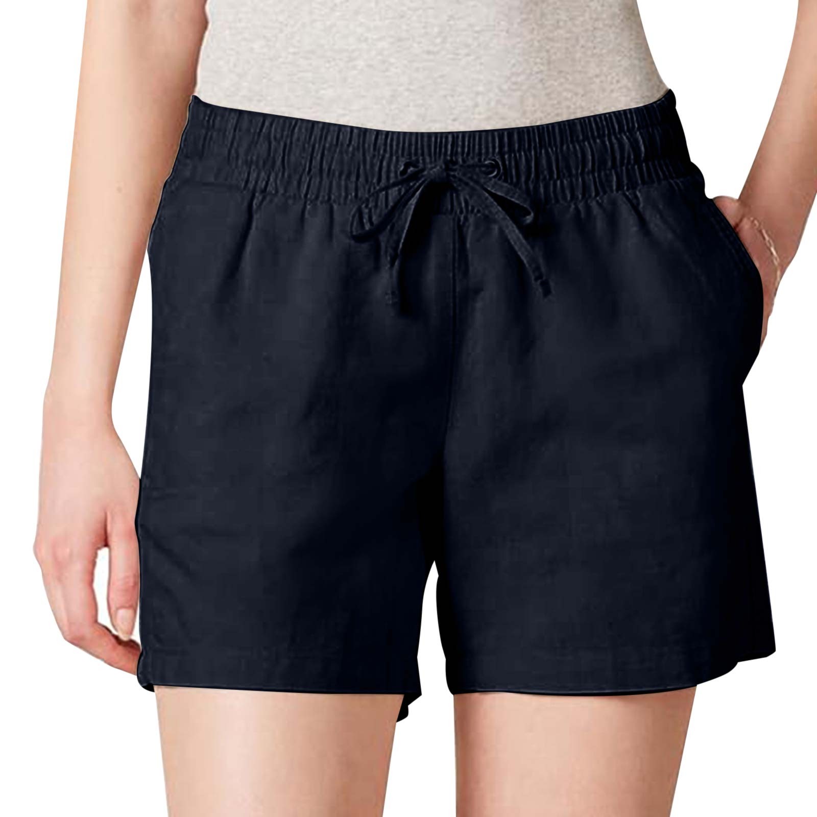 black dress pants short HDE Womens Pull On Dress Shorts 3" Inseam with Pockets High Waisted Chino Dressy Pleated Summer Stretchy Elastic Waist Shorts Black - S