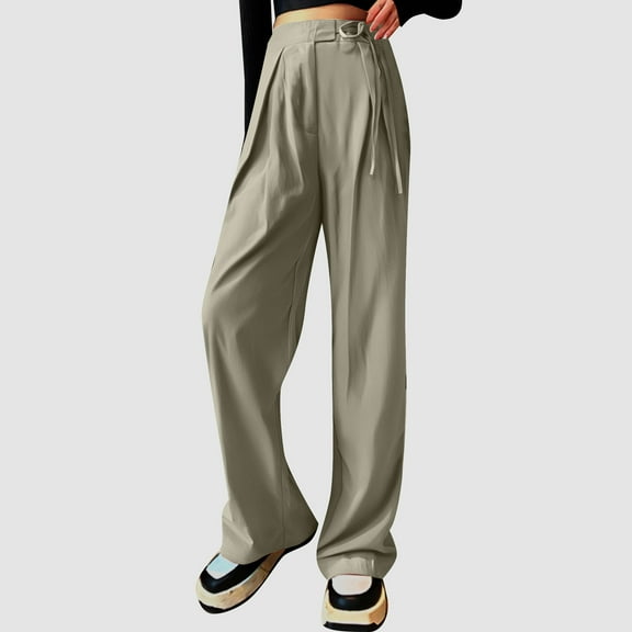 SNKSDGM Women's Plus Women's Pants for Work Petite Khaki Pants for Women Cargo Women's Casual Tie Side High Waist Wide Leg Palazzo Pants with Pockets S