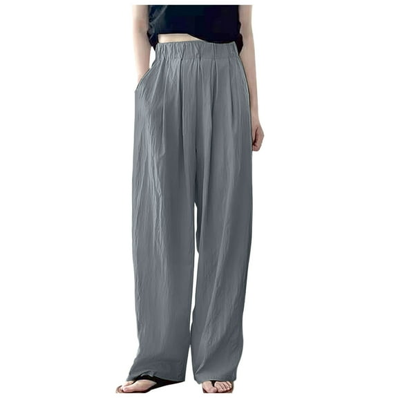 SNKSDGM Women's Plus Women's Pants with Pockets Petite Sweatpants Women Set Spring and Summer High Waisted Pleated Ice Silk Wide Leg Pants