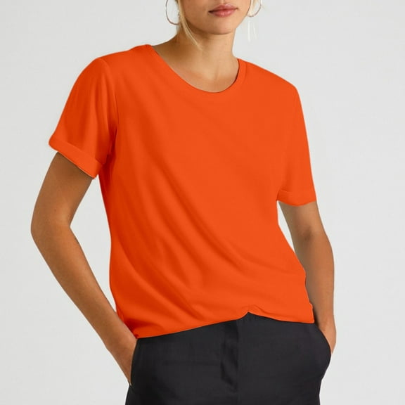 SNKSDGM Women's Plus Women's Tops Plus Size Long Sleeve Plus Size Tops for Women Dressy 4X Women's Casual Solid Color Round Neck Short Sleeve T Shirt Versatile Everyday Tee L