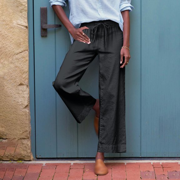 SNKSDGM Women's Plus Womens Capri Pants Casual Dress Pants Women Stretchy Flare Women's Linen Pants Lace up High Waisted Wide Leg Work Pants Business Casual Belt Pocket