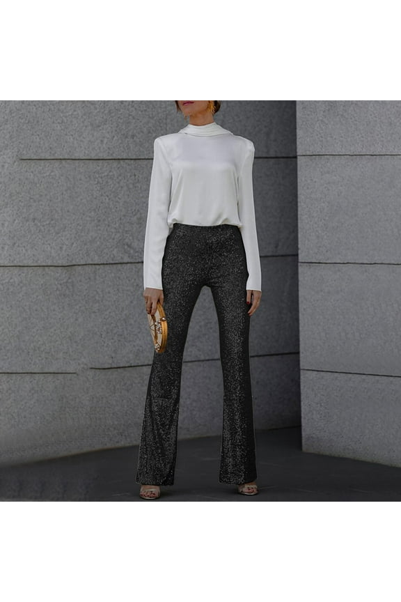 Women's Plus Womens Capri Pants Cotton Capri Pants for Women Plus Size Pull on Women's Party Sequin Elastic Waist Slim Fit Elastic Flare Pants Fashion Solid Color Pants