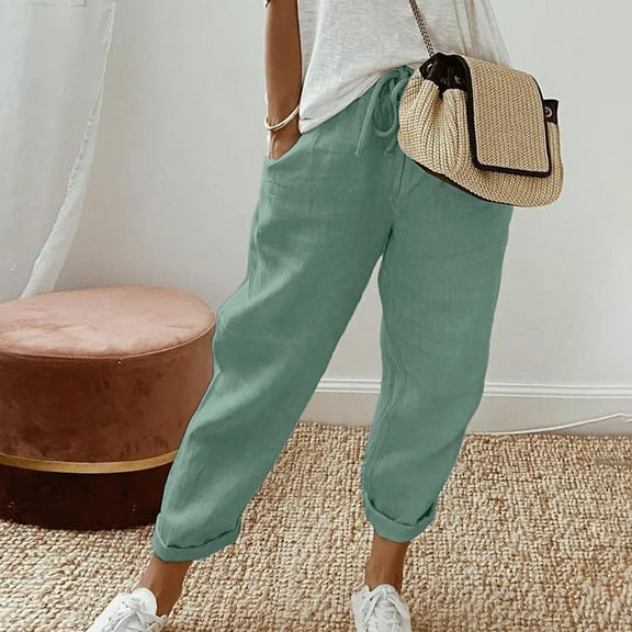 SNKSDGM Women's Plus Womens Capri Pants Petite Length Work Pants Women Straight Leg Stretch Women Fashion Print Casual Pocket Wide Leg Pants Elastic Waist Loose Ankle Length Trousers