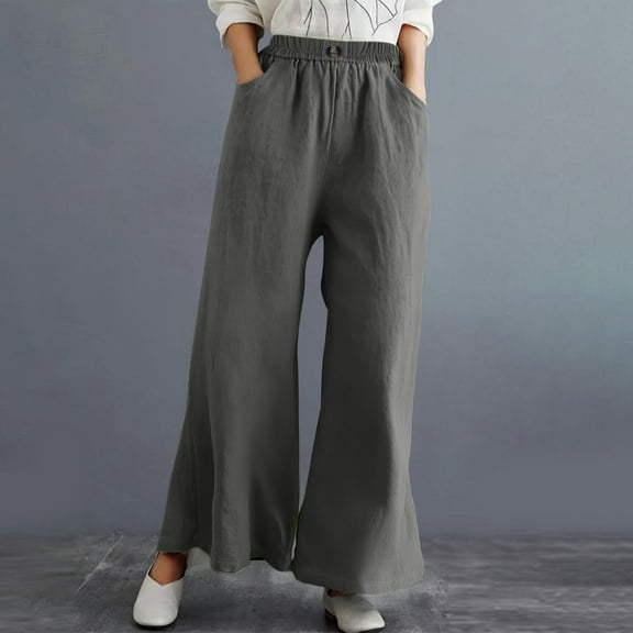 SNKSDGM Women's Plus Womens Capri Pants Womens Summer Pants Suit "Women's Casual Elastic Waist Solid Color Linen Long Pants"