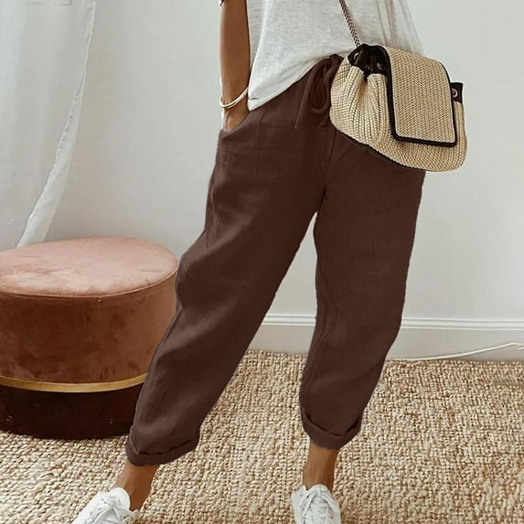 SNKSDGM Women's Plus Womens Dress Pants High Waisted Tall Work Pants Women Straight Leg Stretch Women Fashion Print Casual Pocket Wide Leg Pants Elastic Waist Loose Ankle Length Trousers