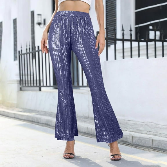 SNKSDGM Women's Plus Womens Dress Pants Linen Pants Women Tall Women's Fashion Autumn and Winter Casual Pure Color Sequins High Waist Wide Leg Trousers