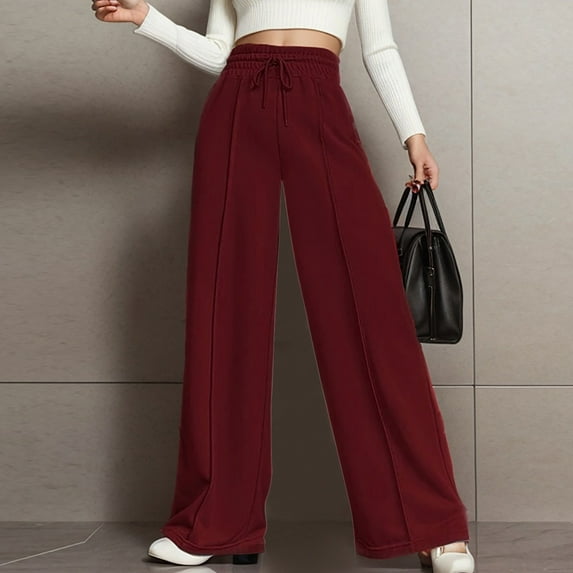 SNKSDGM Women's Plus Womens Dress Pants Plus Size 18-20 White Linen Pants Women Low Rise Women Casual Solid Color Hight Waist Drawstring Adjustable Waist Long Pants Loose Wide Leg Pants