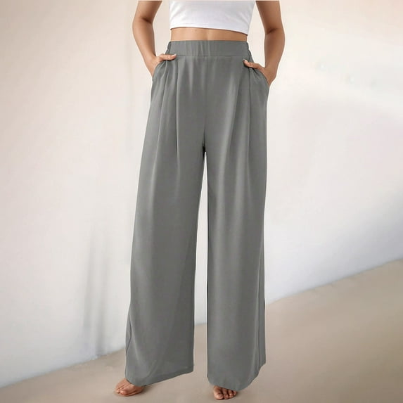 SNKSDGM Women's Plus Womens Dress Pants Straight Leg Pants for Women with Pockets Women's 2025 Solid Color Drape Casual Slant Pocket Loose Wide Leg Trousers