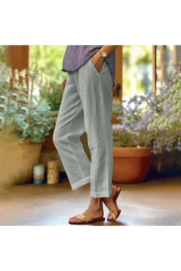 Women's Plus Womens Dress Pants Stretchy Short Work Pants Women Plus Size Jean Women Fashion Casual Elastic Waist Solid Color Pant with Pocket Loose Straight Pants