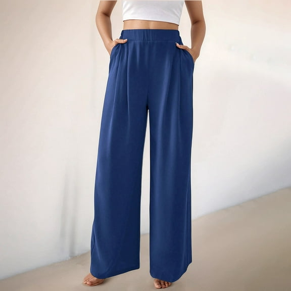 SNKSDGM Women's Plus Womens Dress Pants Stretchy Waist Palazzo Pants for Women Petite Short Women's 2025 Solid Color Drape Casual Slant Pocket Loose Wide Leg Trousers