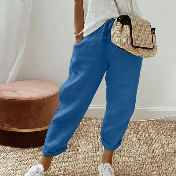 SNKSDGM Women's Plus Womens Dress Pants Stretchy Work Pants Women Straight Leg Stretch Women Fashion Print Casual Pocket Wide Leg Pants Elastic Waist Loose Ankle Length Trousers