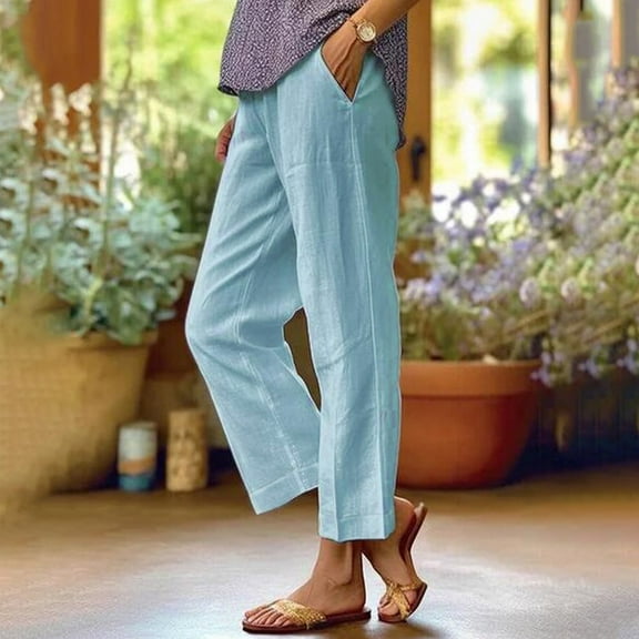 SNKSDGM Women's Plus Womens Dress Pants Wide Leg Black Black Dress Pants Women Petite Skinny Women Fashion Casual Elastic Waist Solid Color Pant with Pocket Loose Straight Pants