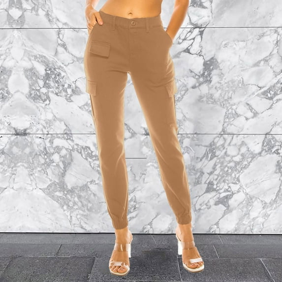 SNKSDGM Women's Plus Womens Dress Pants Wide Leg Long Capri Pants for Women Dressy Casual Ladies Solid Color Outdoor Overalls Pocket Design Elastic Waist Casual Pants