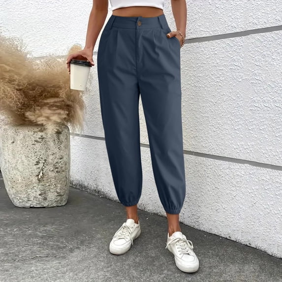 SNKSDGM Women's Plus Womens Dress Pants Wide Leg Petite Womens Dress Pants Straight Leg Women's Solid Color Zipper Slacks with Angled Pockets