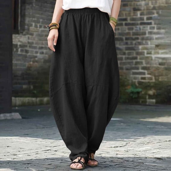 SNKSDGM Women's Plus Womens Dress Pants for Work Wide Leg Black Dress Pants Women Plus Size Wide Leg Women Fashion Solid Pocket Casual Loose Pants Spliced High Waist Trousers
