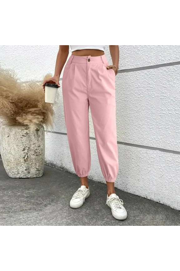 Women's Plus Womens Linen Pants Long Length Tall 34 Womens Dress Pants Straight Leg Women's Solid Color Zipper Slacks with Angled Pockets