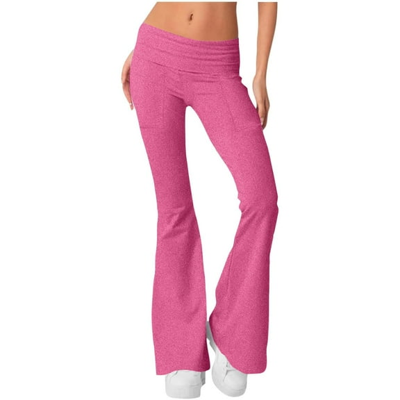 SNKSDGM Women's Plus Womens Linen Pants Tall Length Black Dress Pants Women Stretchy Pull on Women's Flare Leggings Fold Over Yoga Pants Workout Gym Pants with Pockets Bootcut Bottom Leggings Pant