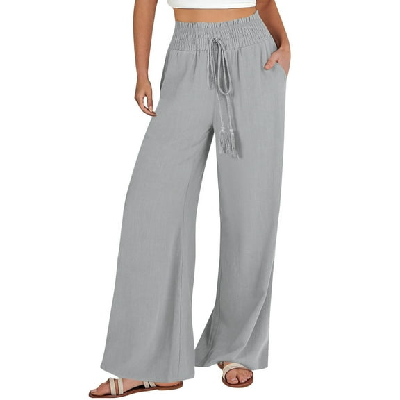 SNKSDGM Women's Plus Womens Summer Pants 2025 Womens Sweatpants Wide Leg High Waisted Wide Leg Pants for Women Elastic Drawstring Waist Loose Casual Trousers Summer Beach Boho Resort Wear
