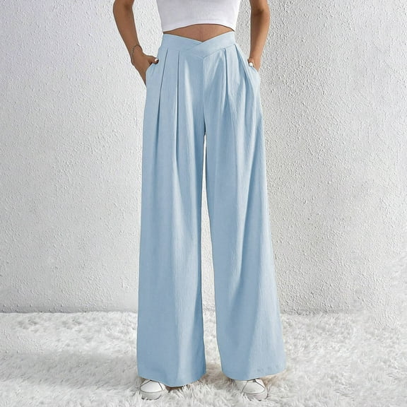 SNKSDGM Women's Plus Womens Summer Pants Casual Work Pants Women Black Jeans Women's Casual High Waist Plicated Pants Loose Fit Wide Leg Trousers