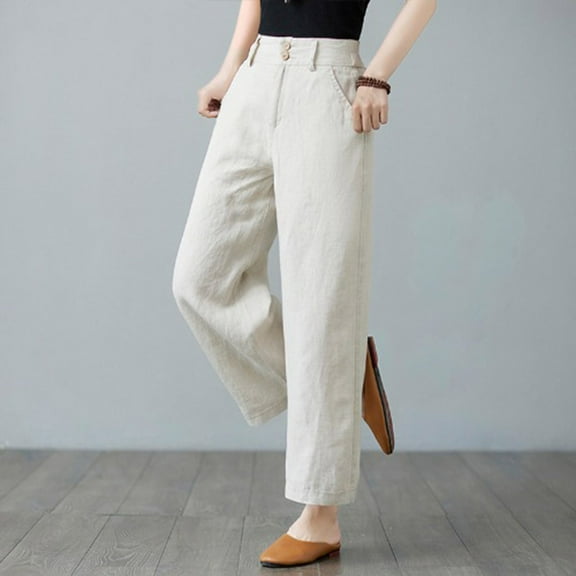 SNKSDGM Women's Plus Womens Summer Pants for Work Cargo Pants Women Petite Short High Waisted Pants Waist Elastic Band Balloon Linen Loose Casual Women Summer