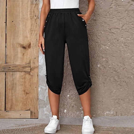 SNKSDGM Women's Plus Womens Sweatpants Joggers Low Rise Women Linen Pants Petite European and Summer New Casual Cropped Elastic Pants for Women Fashion