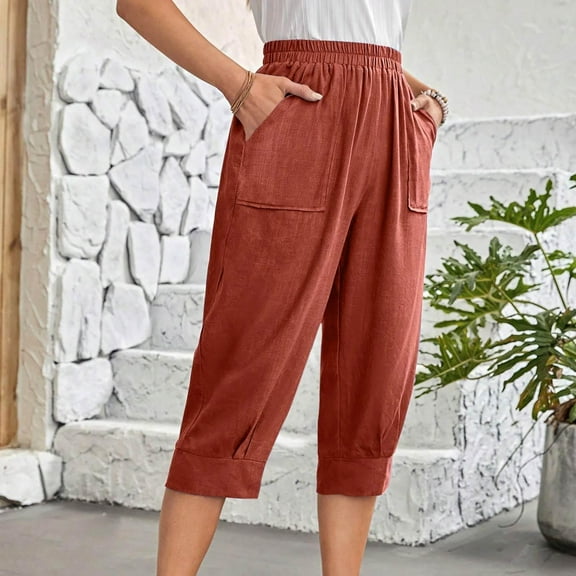 SNKSDGM Women's Plus Womens Sweatpants Joggers Tall Black Work Pants Women Cargo Pants for Women Plus Size Wide Leg Casual Summer Elastic Waisted Drawstring Cropped Trousers Pockets