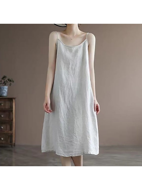 Women's Plus Womens Tops Plus Size 3/4 Sleeve Womens Tank Tops Loose Fit V Neck Pure Sleeveless Tank Top for Women Plus Size Loose Casual Linen Mid Length Vest L