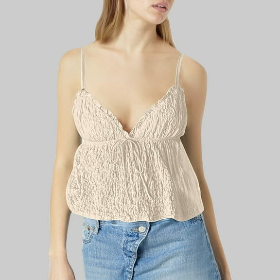 SNKSDGM Women's Plus Womens Tops Trendy Casual Tank Top for Women Pack Ribbed Women's Pleated V Neck Sleeveless Tank Top French Style Blouse for Casual Wear S