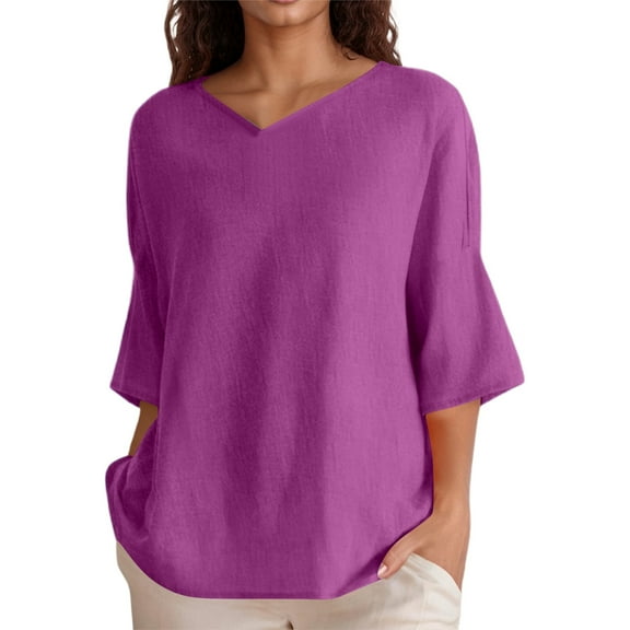 SNKSDGM Women's Plus Womens Tops Trendy Fall Womens Tops Summer Teen Women's Loose V Neck Short Sleeve Top Linen Blend Xxxl