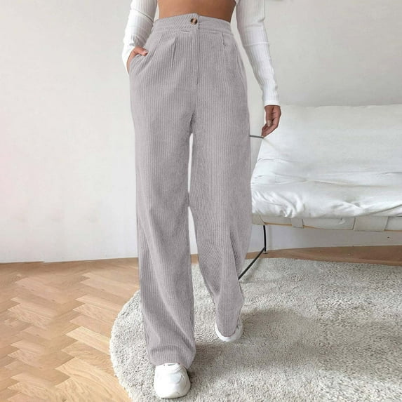SNKSDGM Women's Plus Work Pants Women Black Jeans Summer Pants for Women Work Women's High Waist Corduroy Loose Straight Leg Pants Solid Color Casual Trousers for Autumn